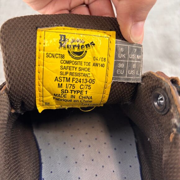 Vintage Dr. Martens Short Boots Brown Leather Lace Up Industrial Composite Toe‎ - Picture 9 of 11